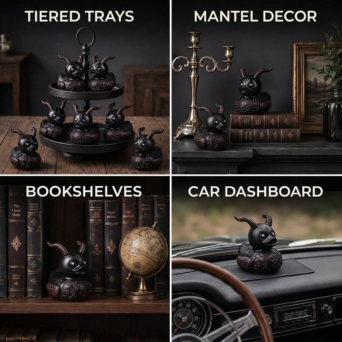 AceOrbit 6 Pcs Punk Duck Goth Resin Duck 3 Inch Satanic Figurine Decor | Halloween Gothic Gift, Goth Car Accessories, Novelty Desktop Decor for Home Office Bookshelf
