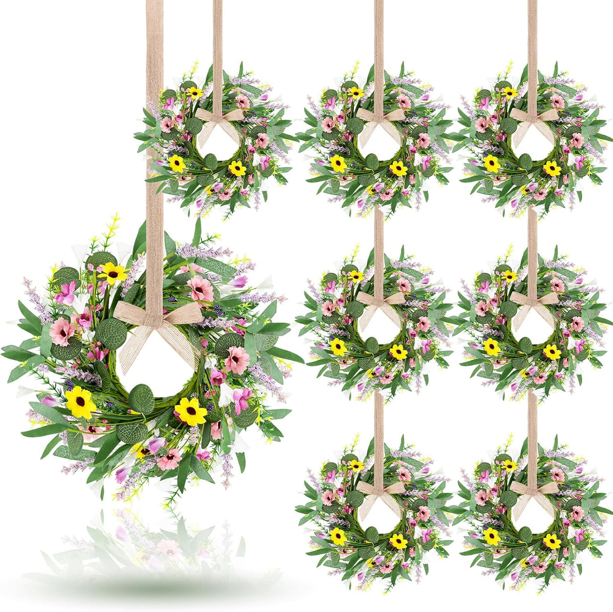 8 PCS Small Halloween Wreaths Mini Black Halloween Candle Rings | 6 Inch Halloween Cabinet Bows Wreaths, Hanging Wreath for Front Door Window Decoration Kitchen Cabinet Fireplace Home Decor