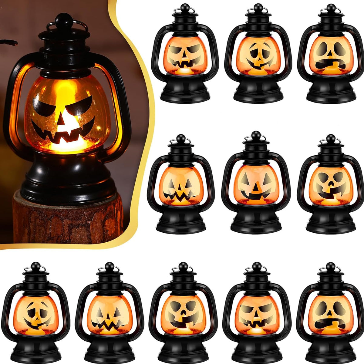 24 Pcs Halloween Mini Pumpkin Lantern 3.54 Jack O Lantern | Halloween Table Centerpiece, Hanging Decoration Bulk, Light up Lamp with Flickering LED Candle, Indoor Outdoor Party Decor