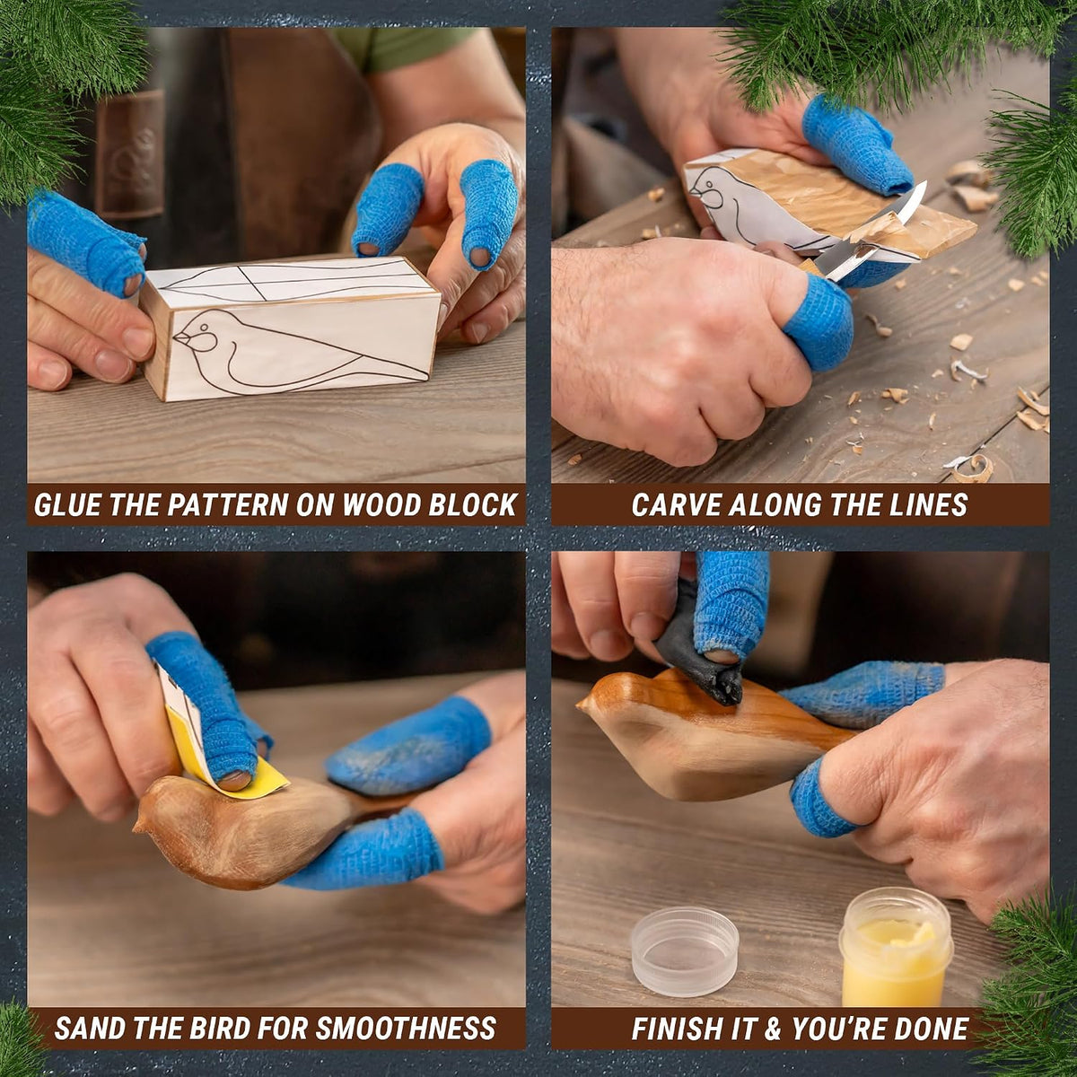 BeaverCraft Wood Carving Kit for Beginners Comfort Bird DIY Whittling Set | 2 Сarving Blocks & Whittling Knife, Leather Strop, Tutorial - DIY Craft Hobby Kit for Adults & Kids, Wood Carving Knife Set