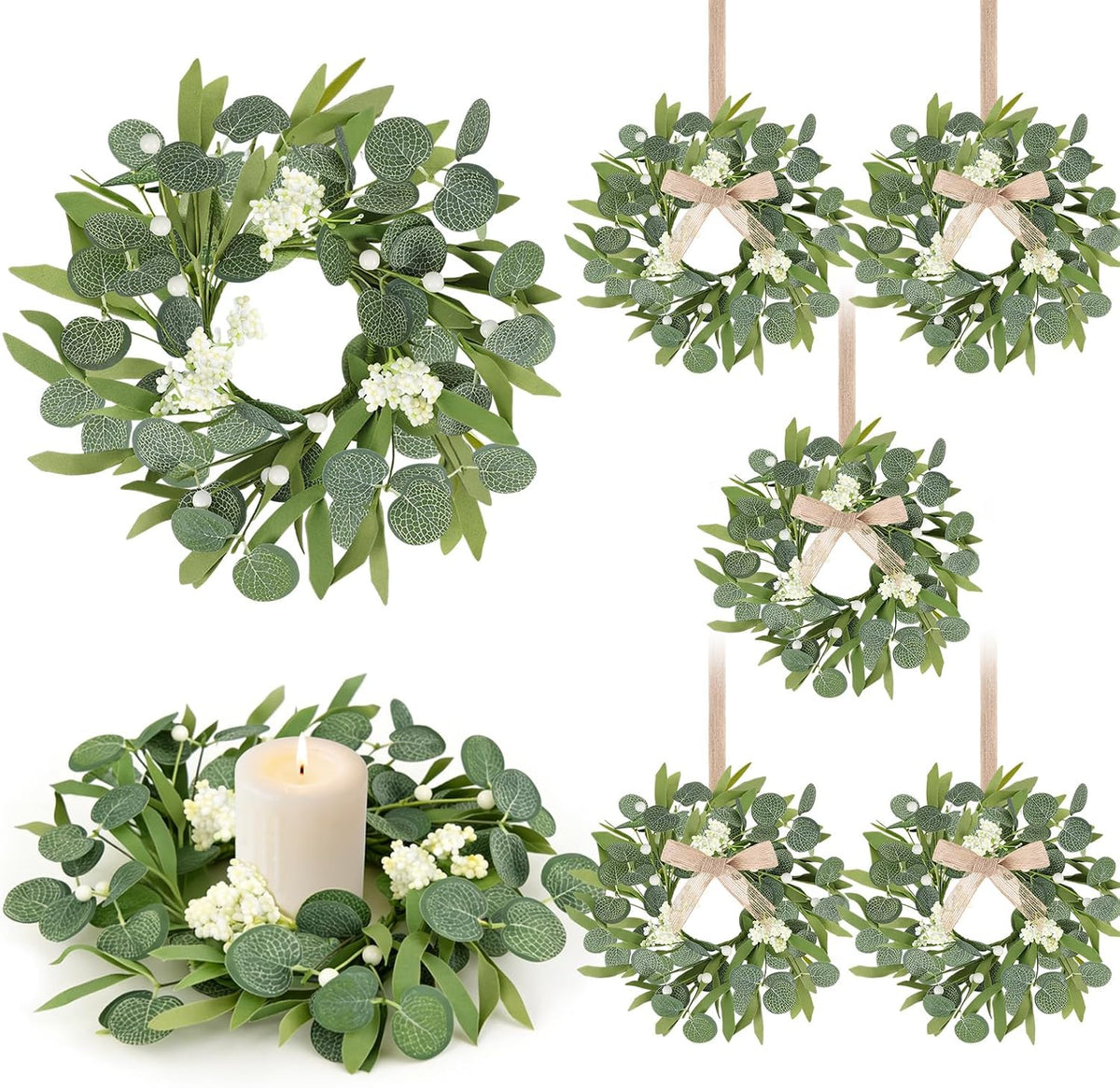 8 PCS Small Halloween Wreaths Mini Black Halloween Candle Rings | 6 Inch Halloween Cabinet Bows Wreaths, Hanging Wreath for Front Door Window Decoration Kitchen Cabinet Fireplace Home Decor