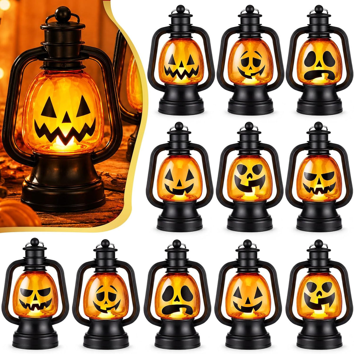 24 Pcs Halloween Mini Pumpkin Lantern 3.54 Jack O Lantern | Halloween Table Centerpiece, Hanging Decoration Bulk, Light up Lamp with Flickering LED Candle, Indoor Outdoor Party Decor