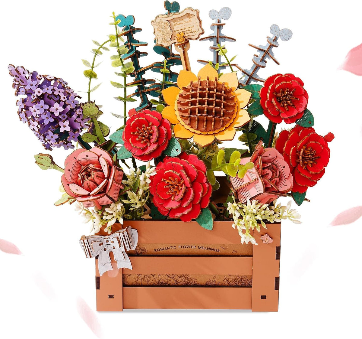 3D Wooden Flower Puzzle for Adults-Wooden Bloom Box, DIY Craft Model Kit Building Set, Botanical Decor Creative Gift for Lovers Nature Enthusiasts (658PCS)