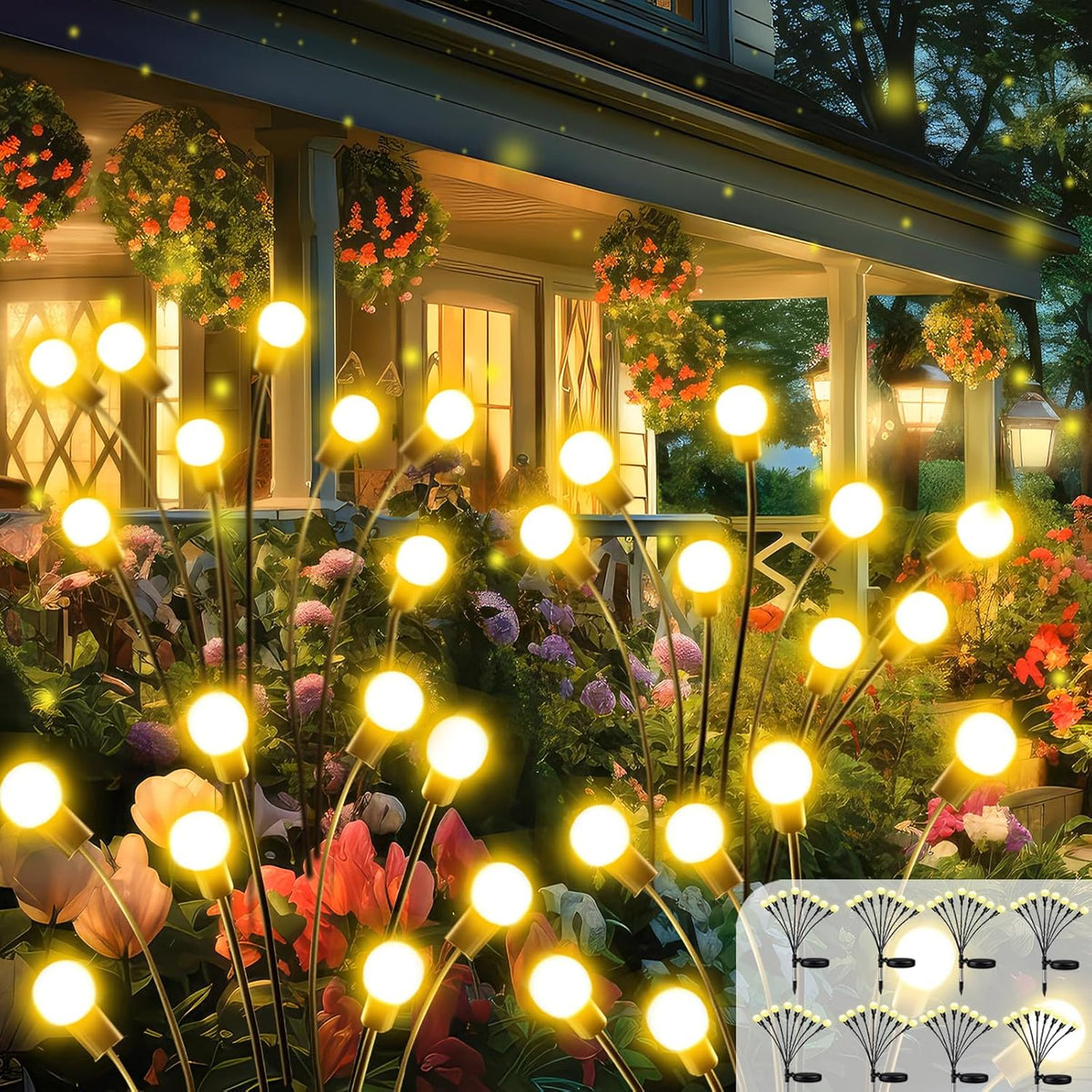 6 Pack Solar Halloween Decorations Outdoor 36 LED Solar Eyeball Lights | Orange and Purple Halloween Lights, Sway by Wind, IP65 Waterproof, 2 Modes, for Pathway Garden Yard Lawn Horror Party Decor