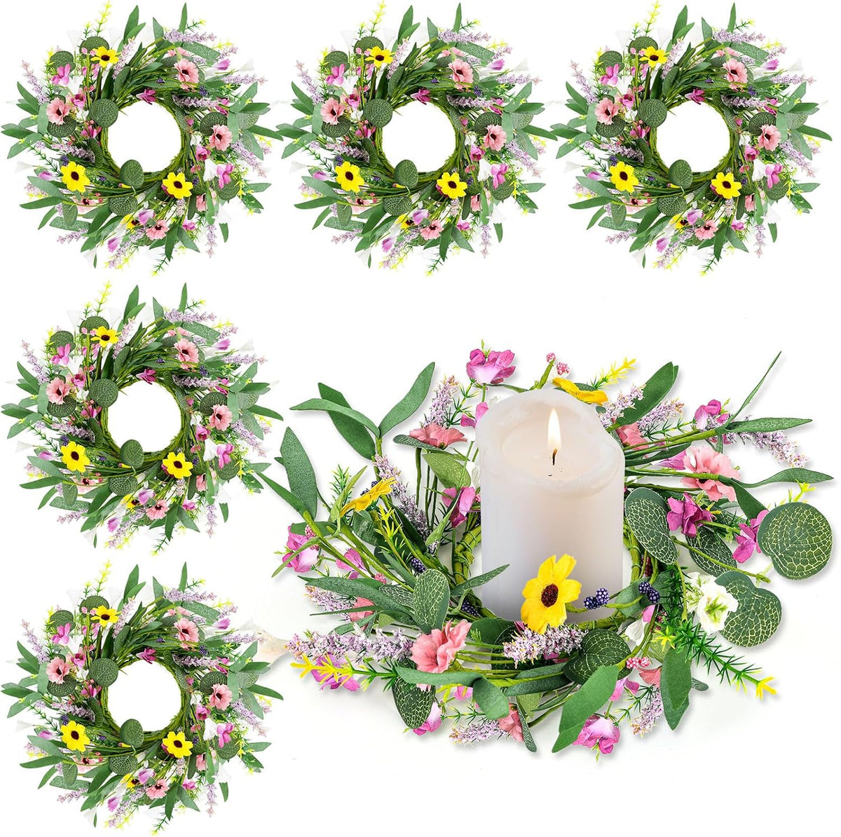 8 PCS Small Halloween Wreaths Mini Black Halloween Candle Rings | 6 Inch Halloween Cabinet Bows Wreaths, Hanging Wreath for Front Door Window Decoration Kitchen Cabinet Fireplace Home Decor