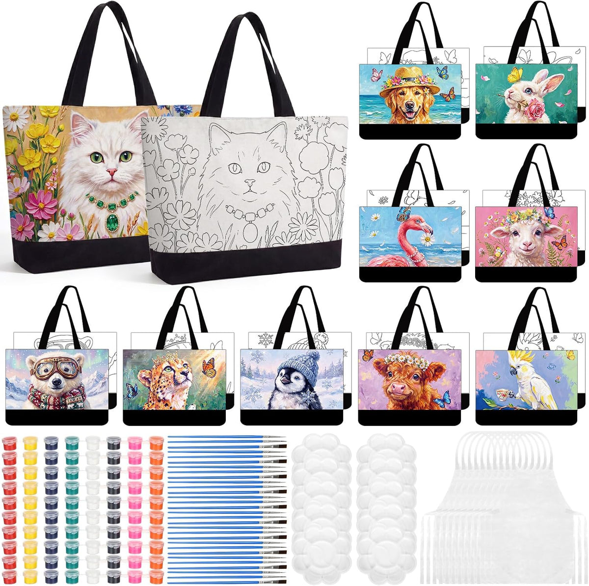 Paint and Sip Canvas Bags Pre Drawn Kit,Afro Queen | Includes Brushes Paints Apron Palette, Ready-to-paint Tote Bags for Adults Women, Complete DIY Art Party Supplies