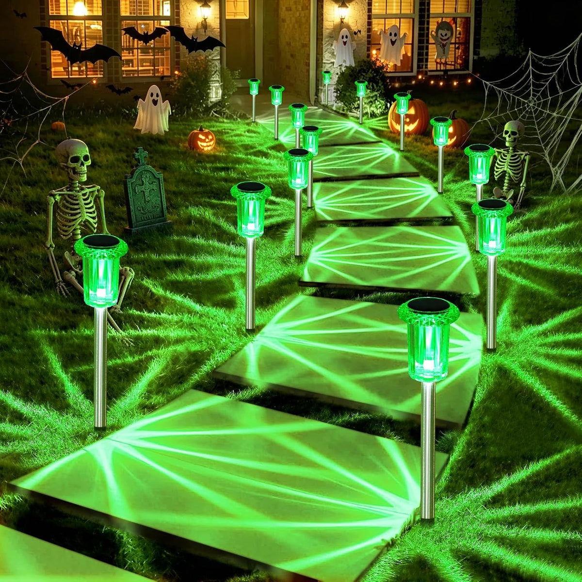 DenicMic Solar Halloween Lights Outdoor Waterproof 10 Pack Halloween Decor | Stake Lights for Yard Pathway Garden Patio Lawn Walkway Driveway, Auto On/Off Purple LED Halloween Decorations Outdoor