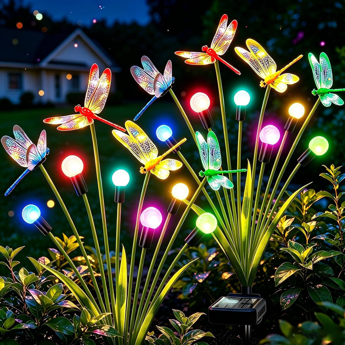 VOOKRY 4 Pack Halloween Decorations Outdoor, 24 LED Solar Firefly Lights Outdoor Waterproof Swaying Scary Solar Halloween Lights for Yard Garden Pathway Lawn Party Decor, Orange & Purple