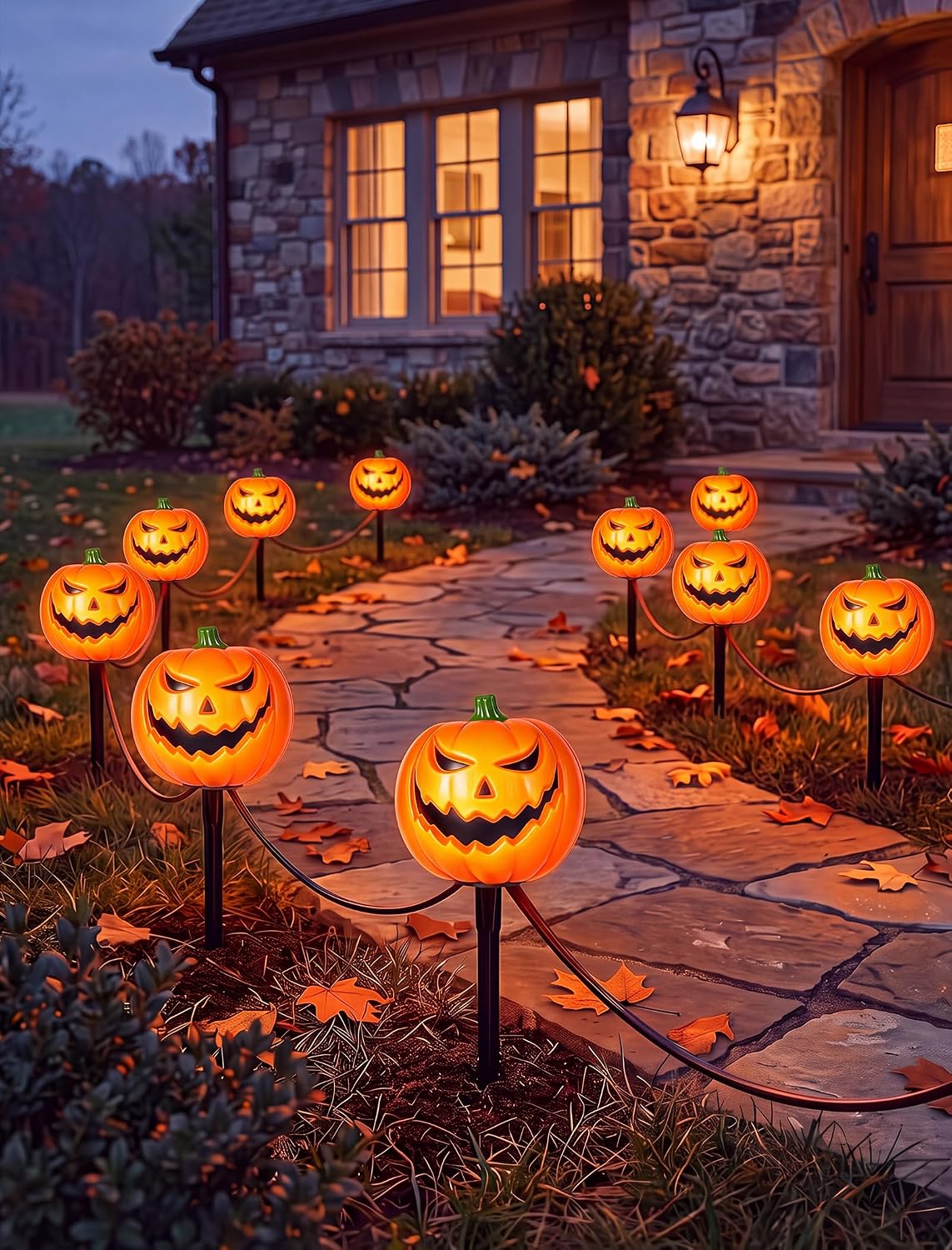 Halloween Ghost Pathway Lights, 4 Pack LED Yard Stake Lights Outdoor Decor | 7FT Plug-In, Connectable, IP44, Warm C7 LED Glow, Easy Stake Setup, Spooky Ghost Design, Trick-or-Treat Pathway Decor