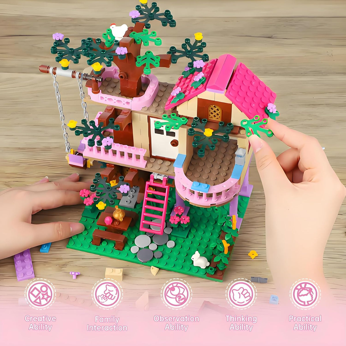 Myth Qholve Dream Cottage Forest Building Set 504 Pcs | 3D Treehouse Model Kit for Adults DIY 3D Puzzle Architecture Craft for Hobbyist Teens Home Office Decor Display Gift