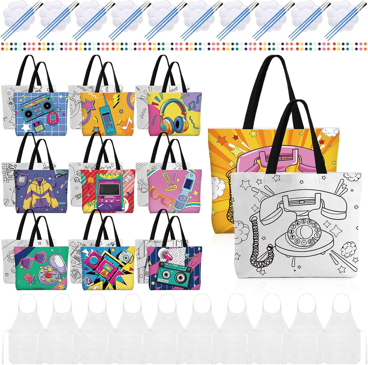Paint and Sip Canvas Bags Pre Drawn Kit,Afro Queen | Includes Brushes Paints Apron Palette, Ready-to-paint Tote Bags for Adults Women, Complete DIY Art Party Supplies