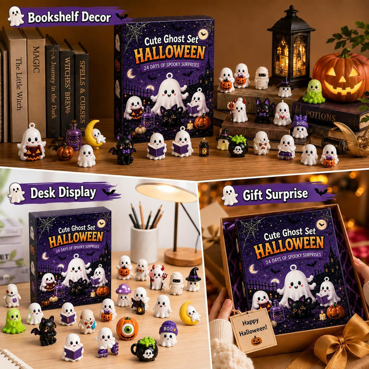 Gonlylai Cute Ghost Mini Resin Figurine Set | Surprise blind door design