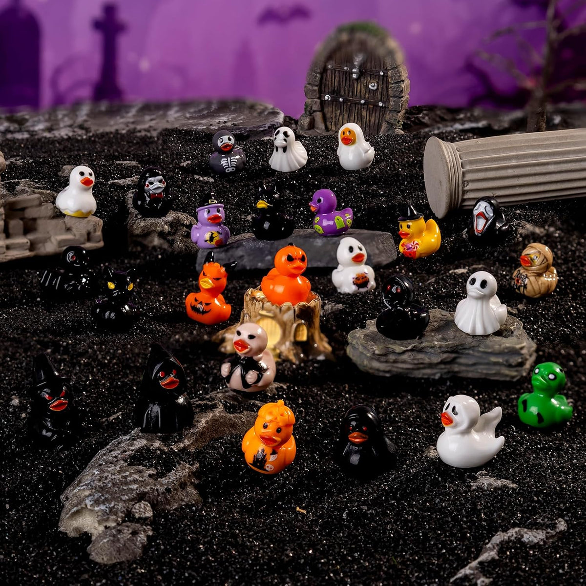 100Pcs Halloween Mini Ducks Miniature Halloween Resin Figurines Decor | 25 Styles 4 of Each Novelty Small Tiny Resin Ducks Bulk Halloween Party Favors DIY Gift Dollhouse Decorations
