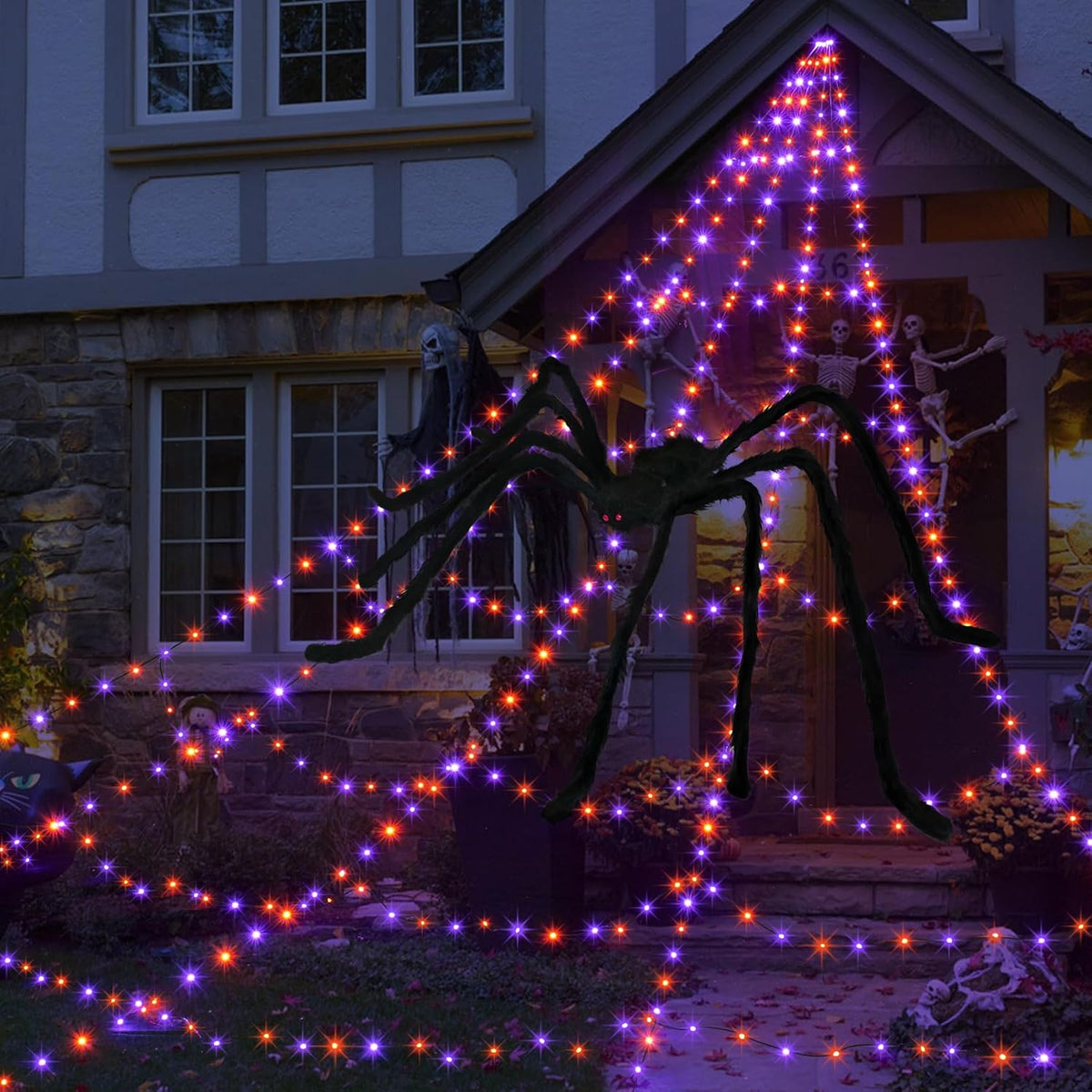 Halloween Decorations Outdoor 455 LED Halloween Spider Web Lights | Halloween Lights outdoor 16.4Ft, 8 Lighting Modes, Timer & Memory, Horizontal & Vertical Lighting for Halloween Decor