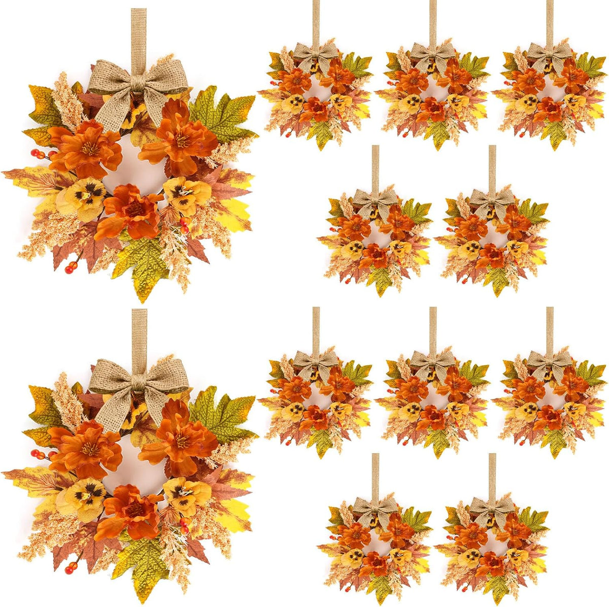 8 PCS Small Halloween Wreaths Mini Black Halloween Candle Rings | 6 Inch Halloween Cabinet Bows Wreaths, Hanging Wreath for Front Door Window Decoration Kitchen Cabinet Fireplace Home Decor
