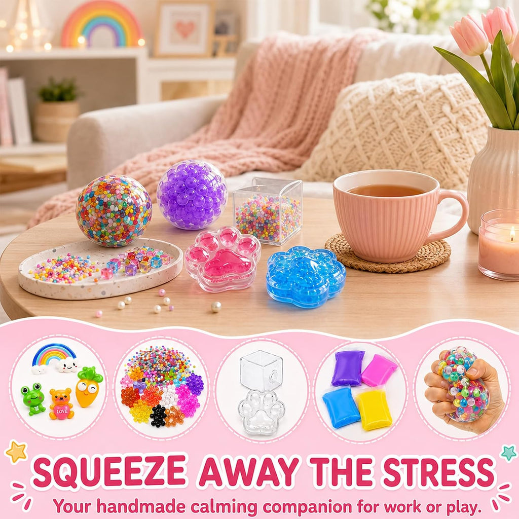 DIY Stress Ball Making Kit with Fillers –15PCS Stress Ball Squishy Making Kit Includes 15Empty Squishy Skins, 18Fillers, Air Pump & Expanded Tool for Adult ASMR Anxiety Relief & Sensory Play