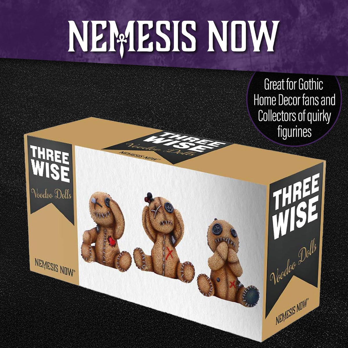 Nemesis Now Three Wise Voodoo Dolls Figurine Set, See No Evil Hear No Evil Speak No Evil Hand-Painted Resin Gothic Halloween Decor Collectible