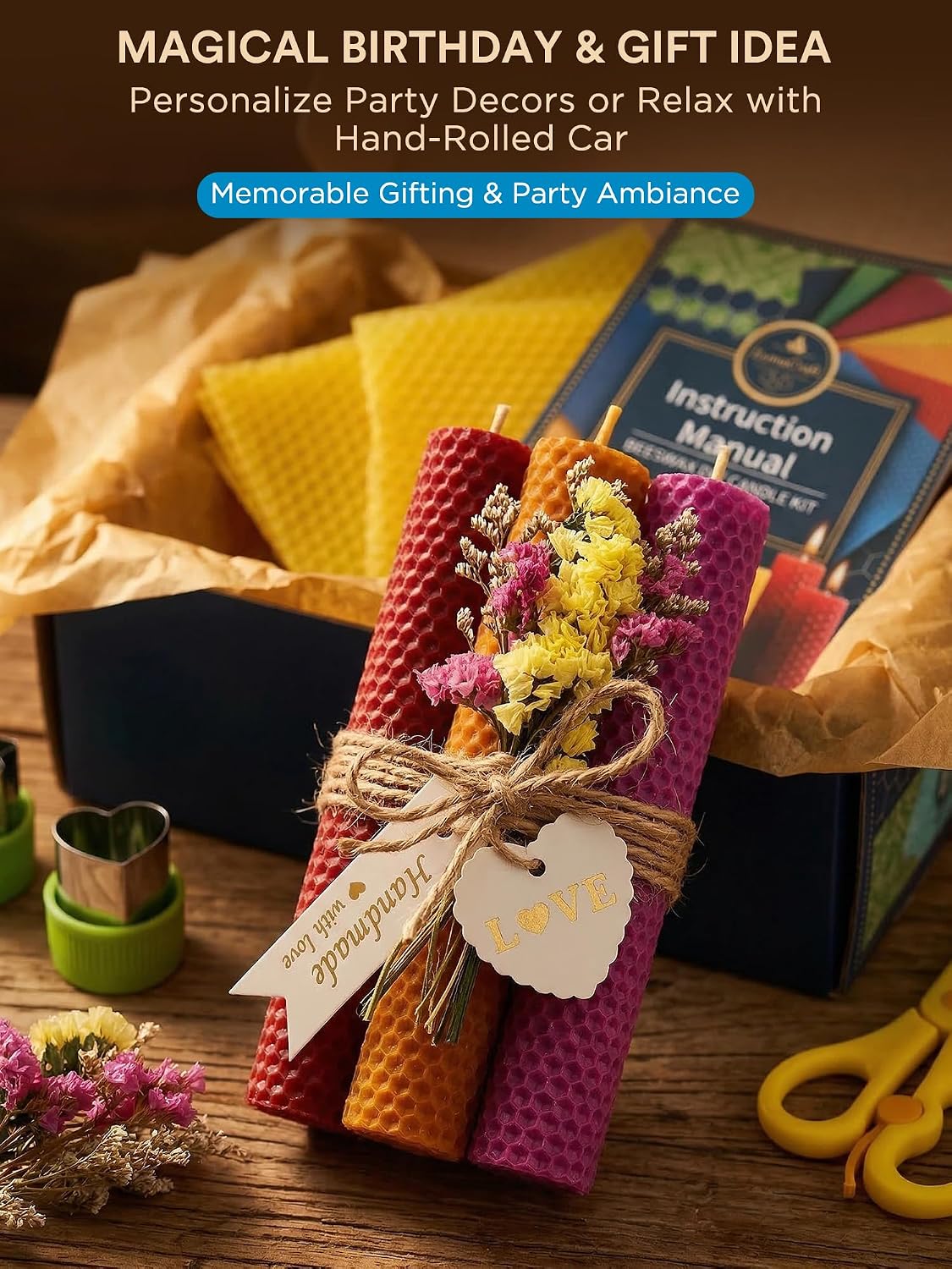 LumaCraft Beeswax Sheets for Candle Making Kit – 16PCS 100% Pure Natural Beeswax Candle Sheets for Rolling Candles – DIY Handmade Candle Making Kit for Family Holiday Party Gift Craft Decor