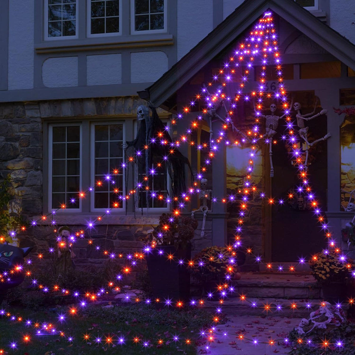 Halloween Decorations Outdoor 455 LED Halloween Spider Web Lights | Halloween Lights outdoor 16.4Ft, 8 Lighting Modes, Timer & Memory, Horizontal & Vertical Lighting for Halloween Decor