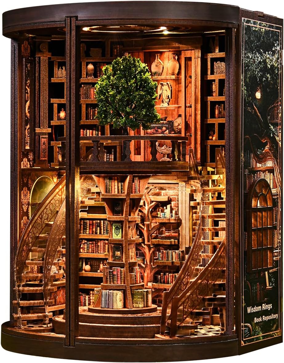 DIY Book Nook Kit with LED Lights | 3D Puzzles for Adults & Teens, Miniatures and Model Building Kits for Bookshelf Decor, Relaxing & Unique Gift for Craft Lovers | Wisdom Library