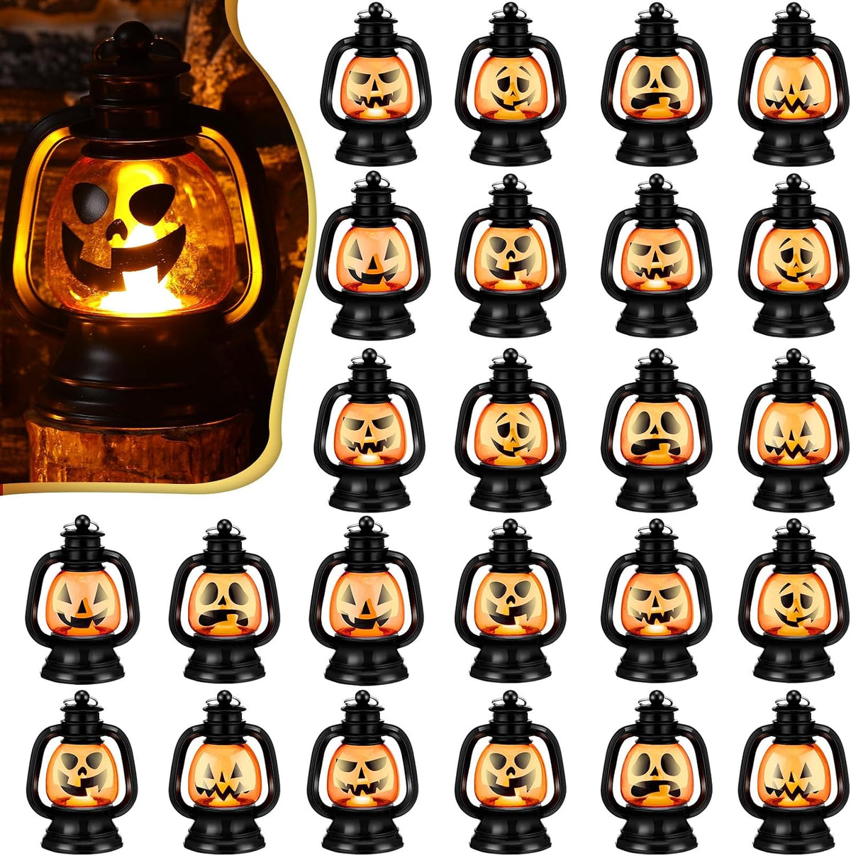 24 Pcs Halloween Mini Pumpkin Lantern 3.54 Jack O Lantern | Halloween Table Centerpiece, Hanging Decoration Bulk, Light up Lamp with Flickering LED Candle, Indoor Outdoor Party Decor