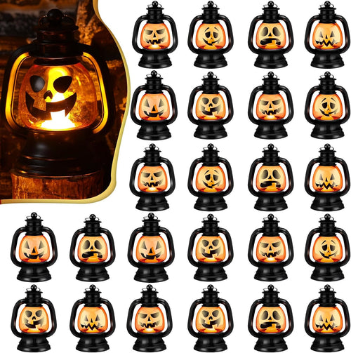 24 Pcs Halloween Mini Pumpkin Lantern 3.54 Jack O Lantern | Halloween Table Centerpiece, Hanging Decoration Bulk, Light up Lamp with Flickering LED Candle, Indoor Outdoor Party Decor