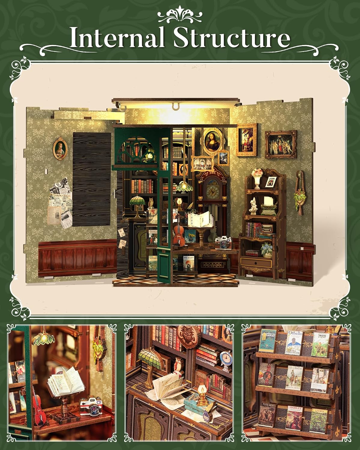 CUTEBEE Book Nook Kit - DIY Miniature House Kit for Adults, Teens and Beginners, Dollhouse Booknook Library Tiny House Bookshelf Decor 3D Wooden Puzzle, Gifts for Family, Friends (Owl Bookstore)