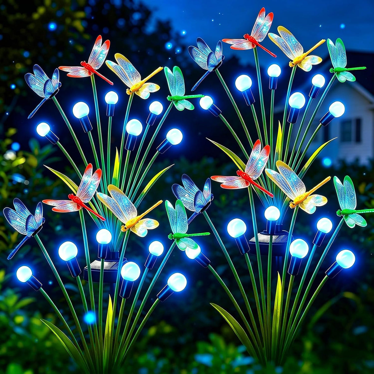 VOOKRY 4 Pack Halloween Decorations Outdoor, 24 LED Solar Firefly Lights Outdoor Waterproof Swaying Scary Solar Halloween Lights for Yard Garden Pathway Lawn Party Decor, Orange & Purple