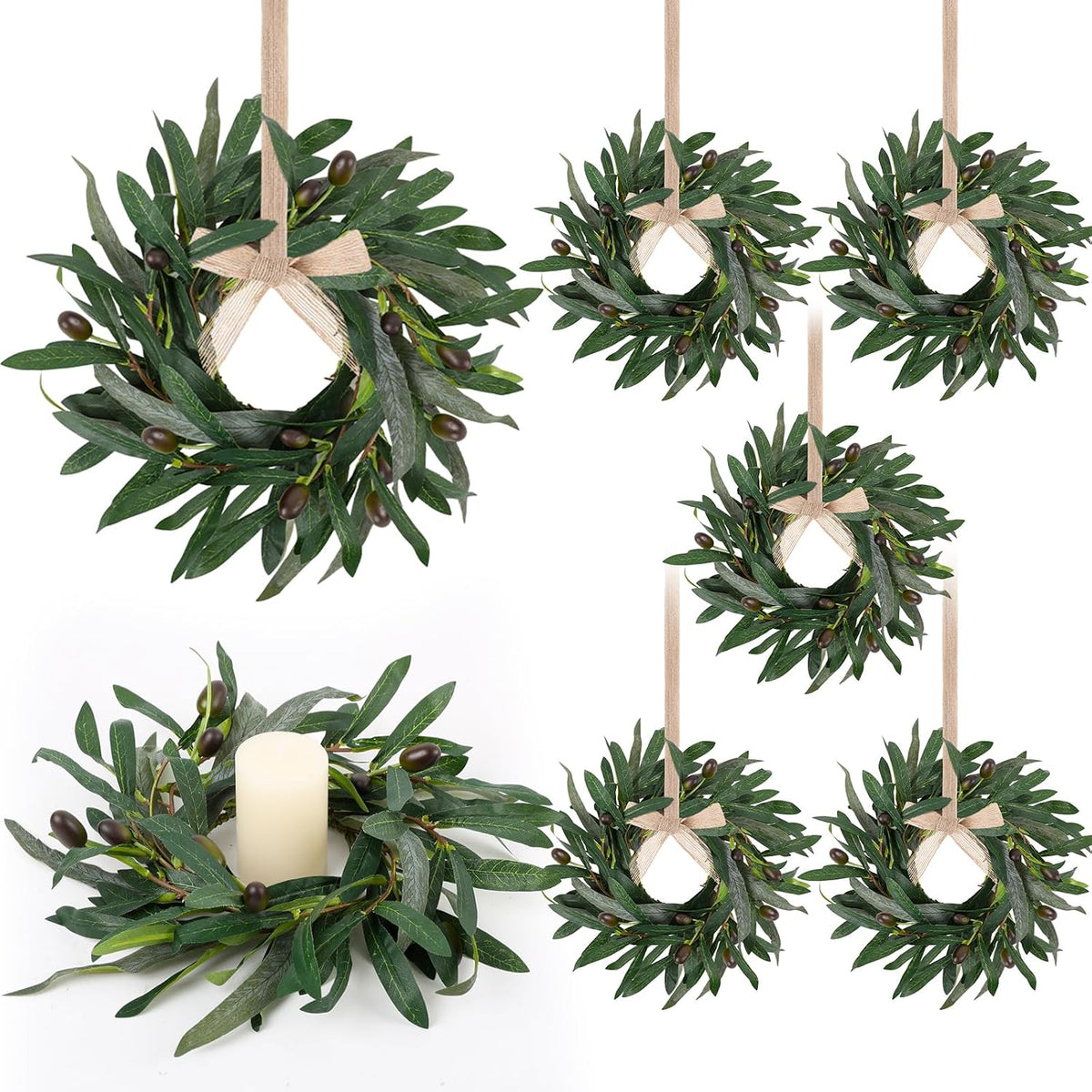 8 PCS Small Halloween Wreaths Mini Black Halloween Candle Rings | 6 Inch Halloween Cabinet Bows Wreaths, Hanging Wreath for Front Door Window Decoration Kitchen Cabinet Fireplace Home Decor
