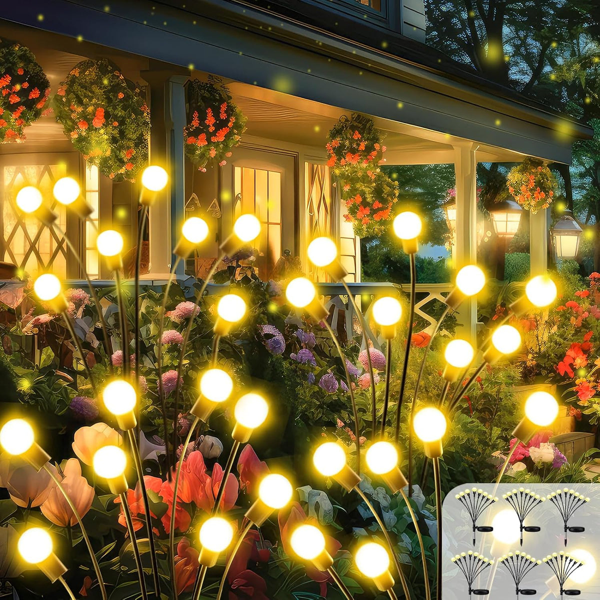 6 Pack Solar Halloween Decorations Outdoor 36 LED Solar Eyeball Lights | Orange and Purple Halloween Lights, Sway by Wind, IP65 Waterproof, 2 Modes, for Pathway Garden Yard Lawn Horror Party Decor
