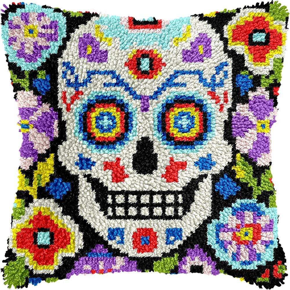Colorful Cat Latch Hook Pillow Kits for Adults Beginner, Pre-printed Canvas | All-in-One Pets Latch Hook Rug Kit, Easy DIY Cushion Pillowcase Craft Gift Relaxing Hobby for Home Decor