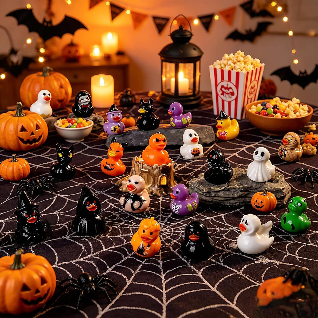 100Pcs Halloween Mini Ducks Miniature Halloween Resin Figurines Decor | 25 Styles 4 of Each Novelty Small Tiny Resin Ducks Bulk Halloween Party Favors DIY Gift Dollhouse Decorations