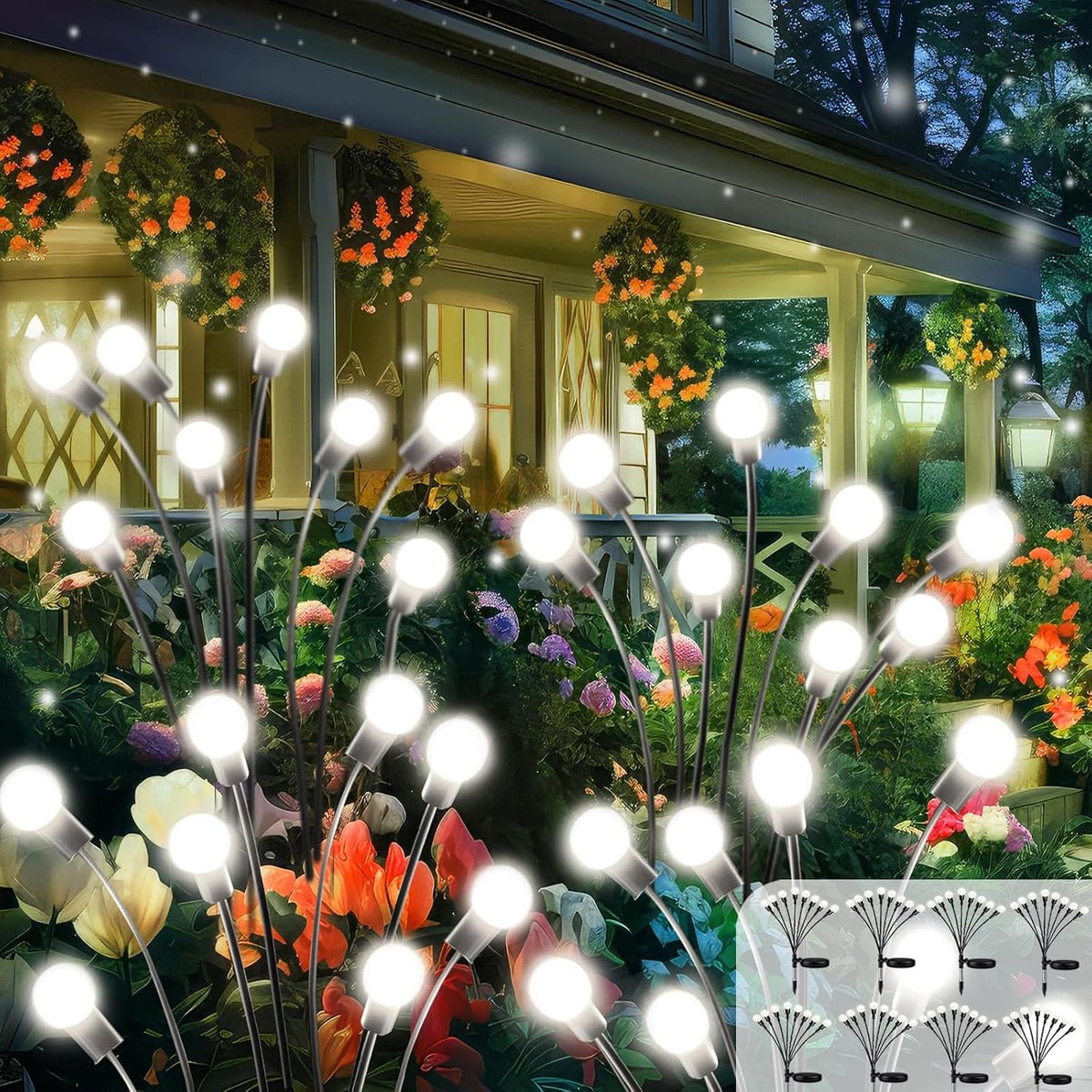 6 Pack Solar Halloween Decorations Outdoor 36 LED Solar Eyeball Lights | Orange and Purple Halloween Lights, Sway by Wind, IP65 Waterproof, 2 Modes, for Pathway Garden Yard Lawn Horror Party Decor