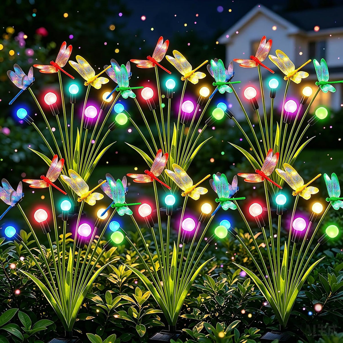 VOOKRY 4 Pack Halloween Decorations Outdoor, 24 LED Solar Firefly Lights Outdoor Waterproof Swaying Scary Solar Halloween Lights for Yard Garden Pathway Lawn Party Decor, Orange & Purple
