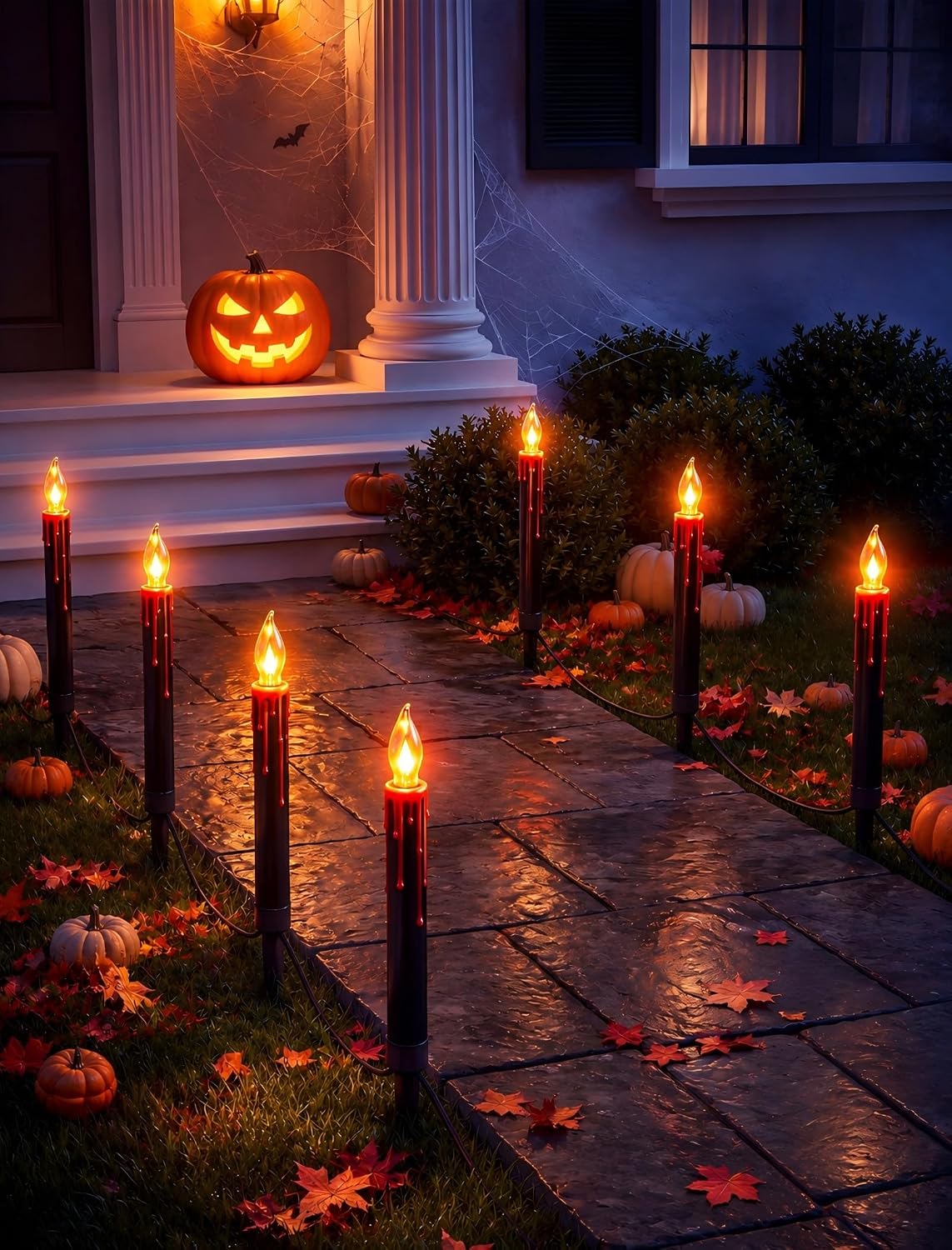 Halloween Ghost Pathway Lights, 4 Pack LED Yard Stake Lights Outdoor Decor | 7FT Plug-In, Connectable, IP44, Warm C7 LED Glow, Easy Stake Setup, Spooky Ghost Design, Trick-or-Treat Pathway Decor