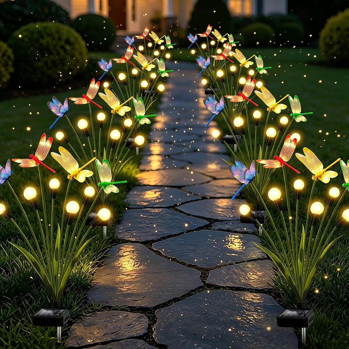 VOOKRY 4 Pack Halloween Decorations Outdoor, 24 LED Solar Firefly Lights Outdoor Waterproof Swaying Scary Solar Halloween Lights for Yard Garden Pathway Lawn Party Decor, Orange & Purple