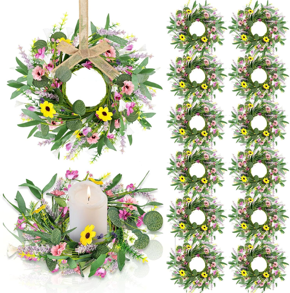 8 PCS Small Halloween Wreaths Mini Black Halloween Candle Rings | 6 Inch Halloween Cabinet Bows Wreaths, Hanging Wreath for Front Door Window Decoration Kitchen Cabinet Fireplace Home Decor