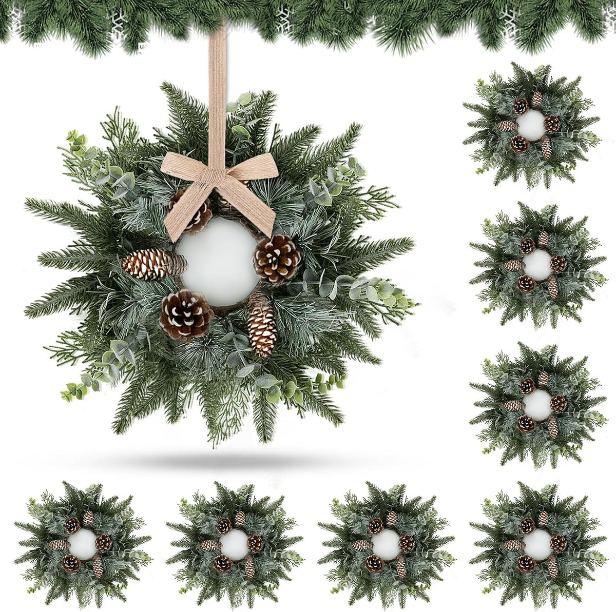 8 PCS Small Halloween Wreaths Mini Black Halloween Candle Rings | 6 Inch Halloween Cabinet Bows Wreaths, Hanging Wreath for Front Door Window Decoration Kitchen Cabinet Fireplace Home Decor
