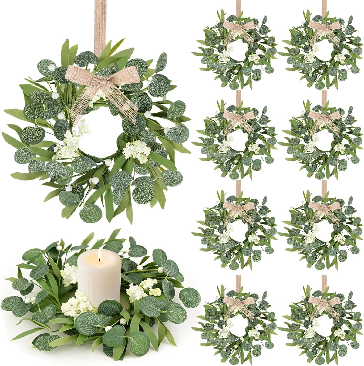 8 PCS Small Halloween Wreaths Mini Black Halloween Candle Rings | 6 Inch Halloween Cabinet Bows Wreaths, Hanging Wreath for Front Door Window Decoration Kitchen Cabinet Fireplace Home Decor