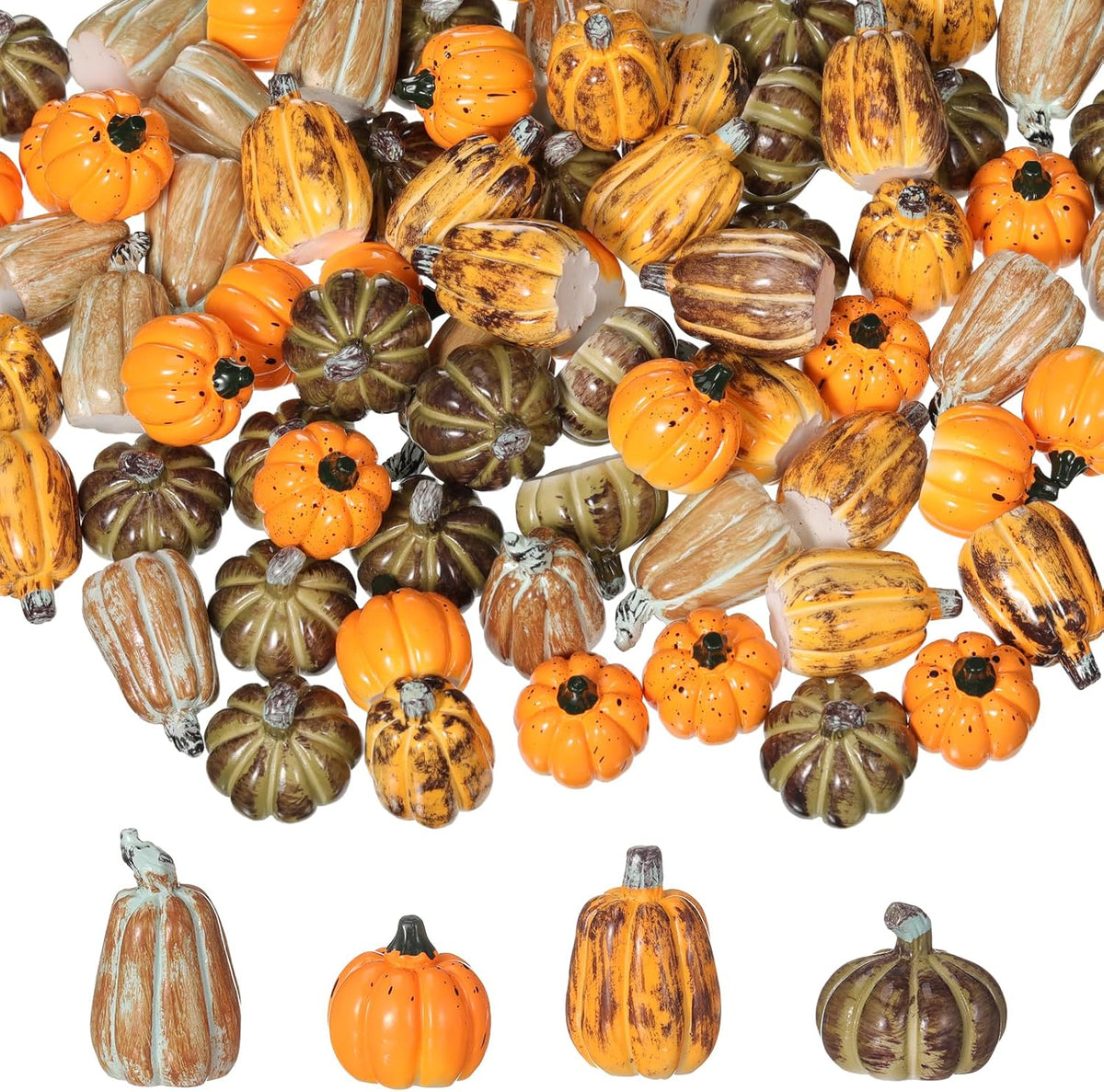 Vertintong 80 Pcs Mini Pumpkins for Crafts, Thanksgiving Decor,Fall Mix | Autumn Decorative Small Pumpkin Figurines Bulk, Resin, Table Decoration, Vase Bowl Filler, Halloween Village Doll House DIY
