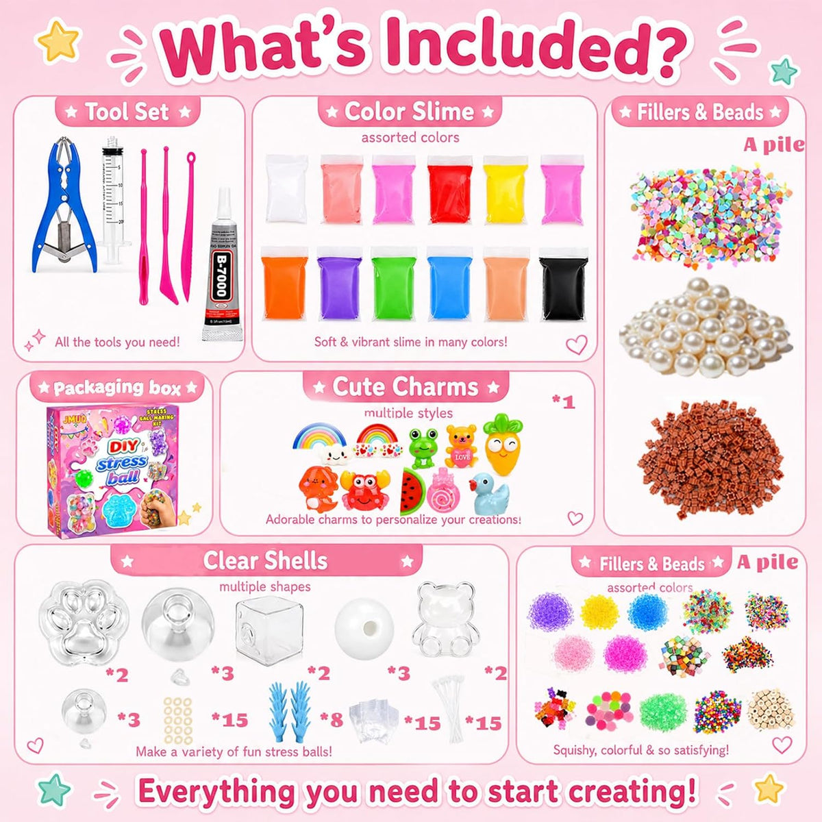 DIY Stress Ball Making Kit with Fillers –15PCS Stress Ball Squishy Making Kit Includes 15Empty Squishy Skins, 18Fillers, Air Pump & Expanded Tool for Adult ASMR Anxiety Relief & Sensory Play