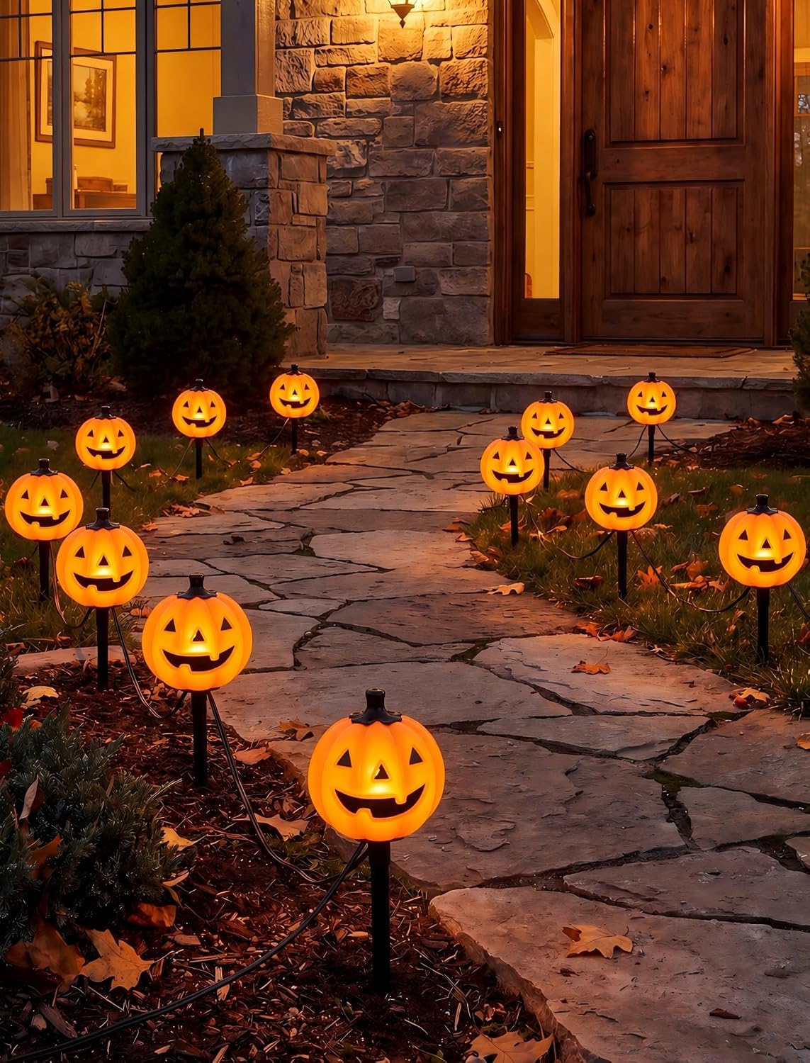 Halloween Ghost Pathway Lights, 4 Pack LED Yard Stake Lights Outdoor Decor | 7FT Plug-In, Connectable, IP44, Warm C7 LED Glow, Easy Stake Setup, Spooky Ghost Design, Trick-or-Treat Pathway Decor