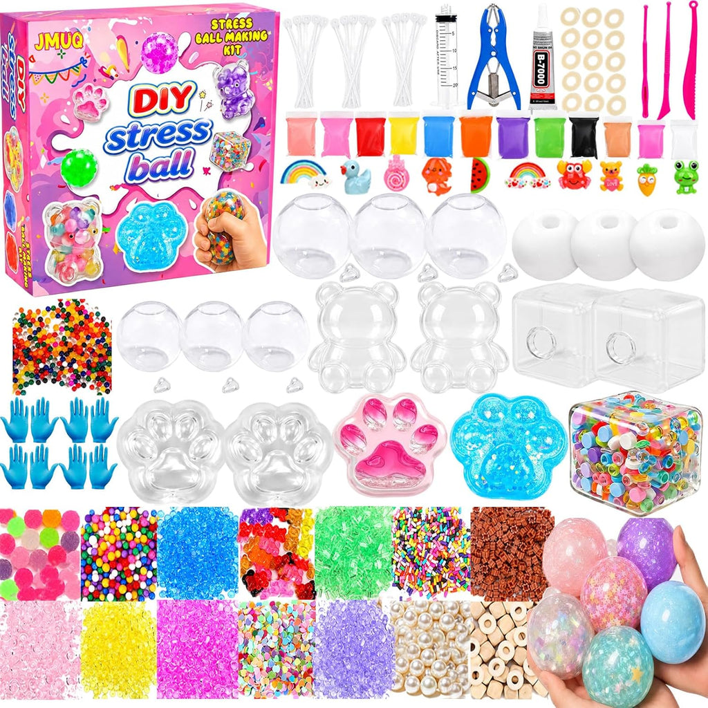 DIY Stress Ball Making Kit with Fillers –15PCS Stress Ball Squishy Making Kit Includes 15Empty Squishy Skins, 18Fillers, Air Pump & Expanded Tool for Adult ASMR Anxiety Relief & Sensory Play