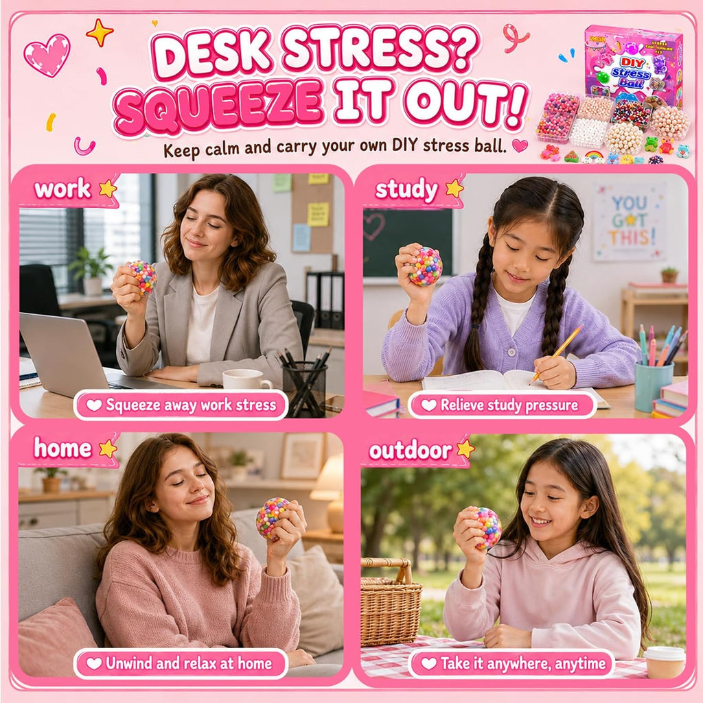 DIY Stress Ball Making Kit with Fillers –15PCS Stress Ball Squishy Making Kit Includes 15Empty Squishy Skins, 18Fillers, Air Pump & Expanded Tool for Adult ASMR Anxiety Relief & Sensory Play
