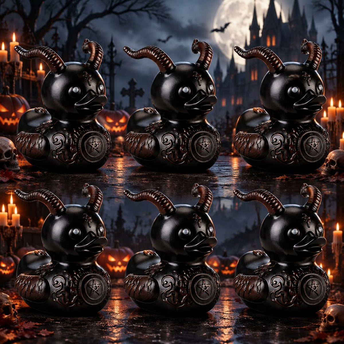 AceOrbit 6 Pcs Punk Duck Goth Resin Duck 3 Inch Satanic Figurine Decor | Halloween Gothic Gift, Goth Car Accessories, Novelty Desktop Decor for Home Office Bookshelf