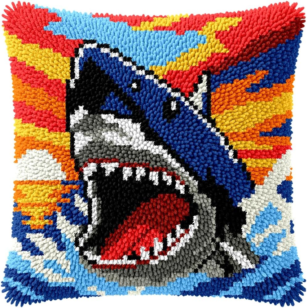 Colorful Cat Latch Hook Pillow Kits for Adults Beginner, Pre-printed Canvas | All-in-One Pets Latch Hook Rug Kit, Easy DIY Cushion Pillowcase Craft Gift Relaxing Hobby for Home Decor