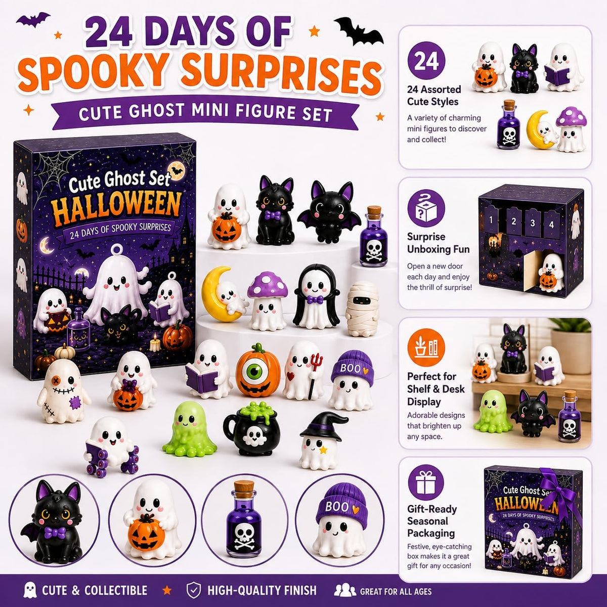 Gonlylai Cute Ghost Mini Resin Figurine Set | Surprise blind door design