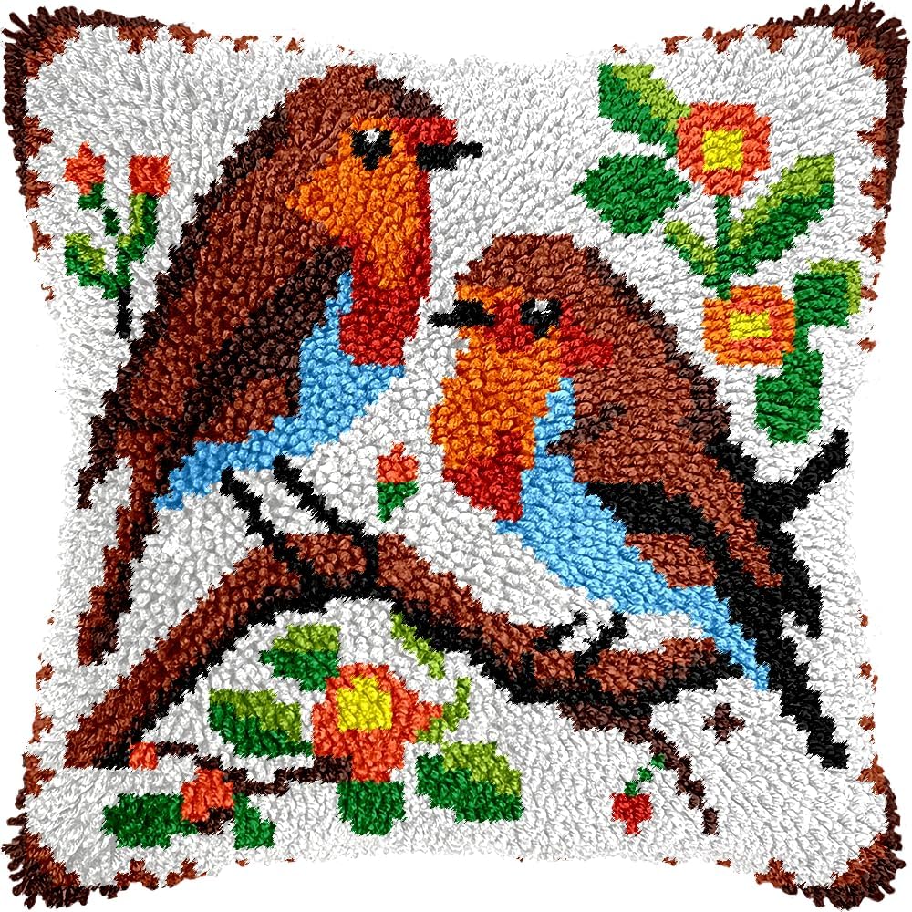 Colorful Cat Latch Hook Pillow Kits for Adults Beginner, Pre-printed Canvas | All-in-One Pets Latch Hook Rug Kit, Easy DIY Cushion Pillowcase Craft Gift Relaxing Hobby for Home Decor
