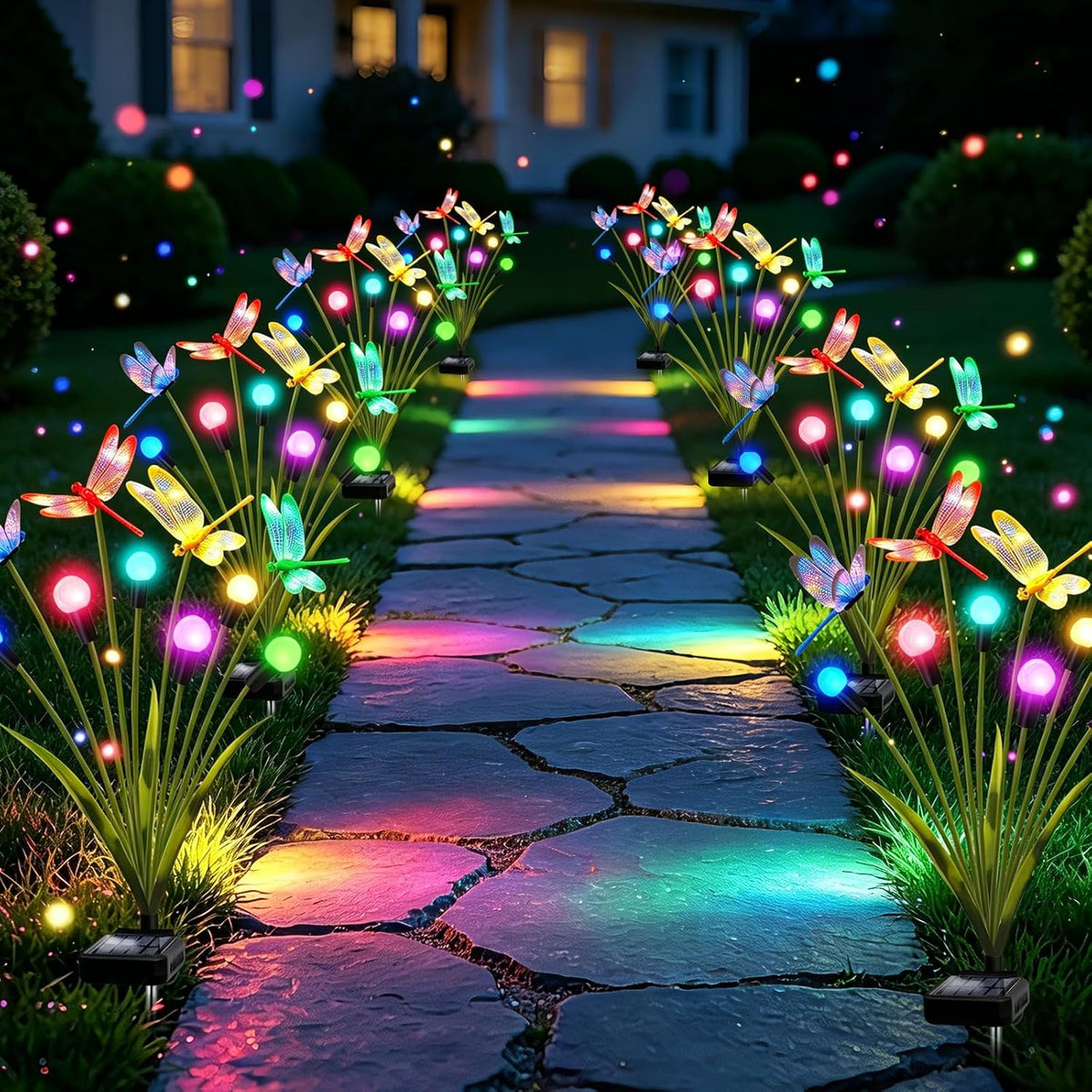 VOOKRY 4 Pack Halloween Decorations Outdoor, 24 LED Solar Firefly Lights Outdoor Waterproof Swaying Scary Solar Halloween Lights for Yard Garden Pathway Lawn Party Decor, Orange & Purple