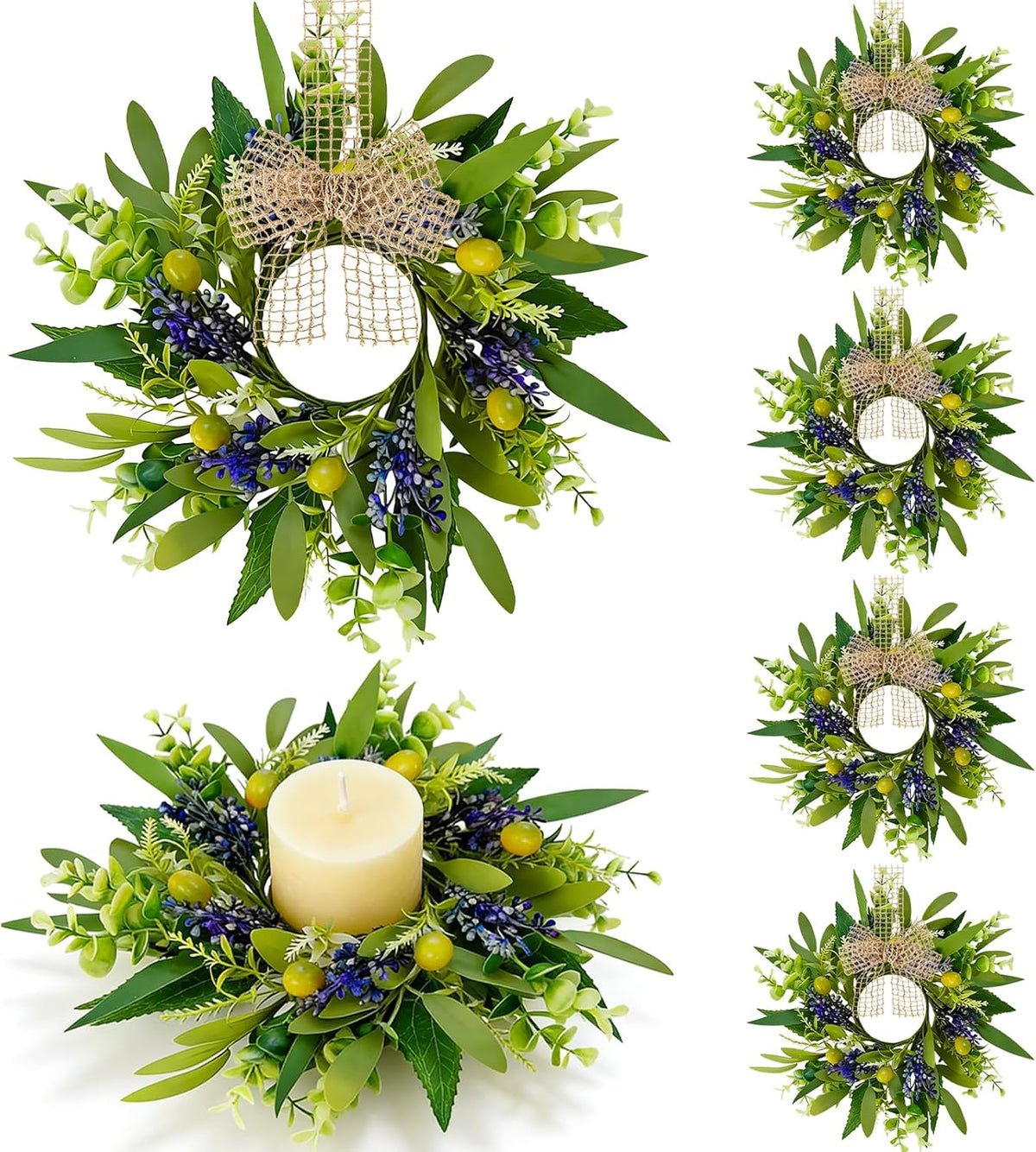 8 PCS Small Halloween Wreaths Mini Black Halloween Candle Rings | 6 Inch Halloween Cabinet Bows Wreaths, Hanging Wreath for Front Door Window Decoration Kitchen Cabinet Fireplace Home Decor